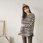 Elbow-patch Brushed-fleece Lined Stripe T-shirt