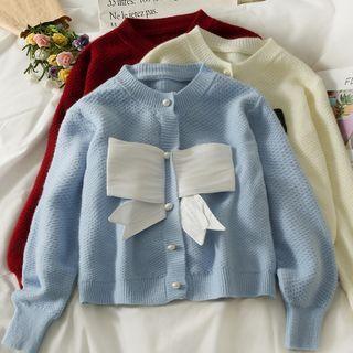 Ribbon-accent Crew-neck Cardigan