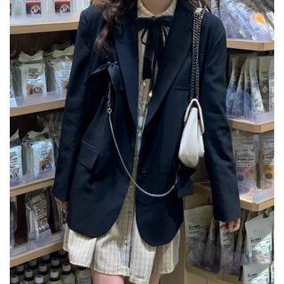 Long-sleeve Plaid Tie-neck Dress / Blazer