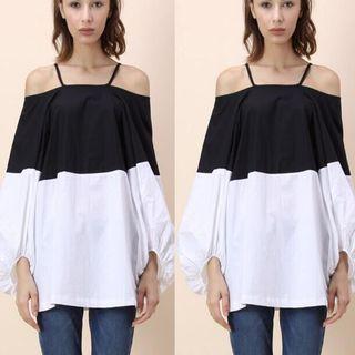 Color Block Off-shoulder Long-sleeve Top