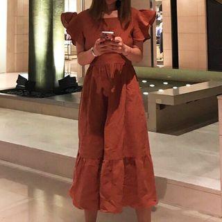 Plain Frill Trim Open Back Sleeveless Midi Dress