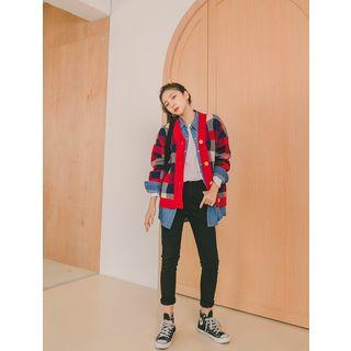 Plus Size Plaid Knit Cardigan