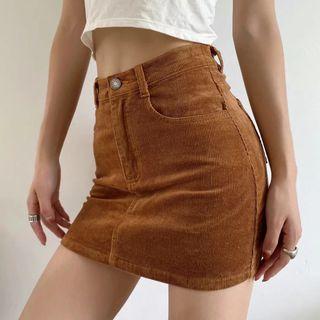Corduroy Plain Pencil Skirt