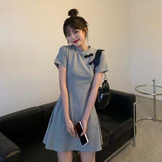 Short-sleeve Frog-button Mini A-line Dress