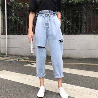 High Waist Distressed Wide-leg Jeans