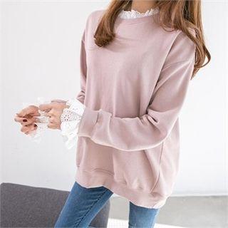 Drop-shoulder Eyelet-lace Trim Pullover