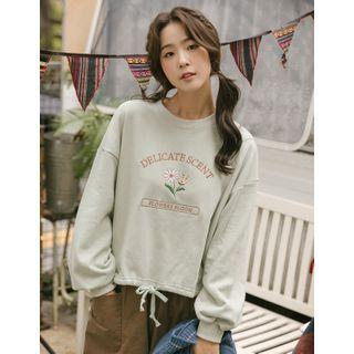 Drawstring-hem Embroidered Pullover