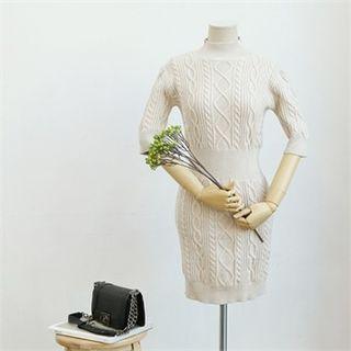 Mock-neck Cable-knit Mini Dress