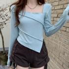 Plain Asymmetric Square-neck T-shirt