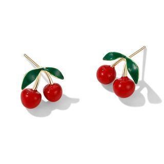 Cherry Glaze Alloy Earring 1 Pair - Gold & Red - One Size