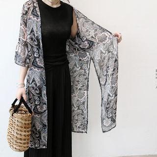 Open-front Paisley Chiffon Coat