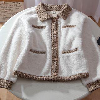 Contrast Trim Button-up Fleece Jacket