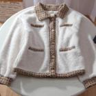 Contrast Trim Button-up Fleece Jacket