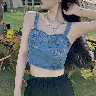Denim Camisole Top / Plain Shirt / Slit Straight-leg Pants