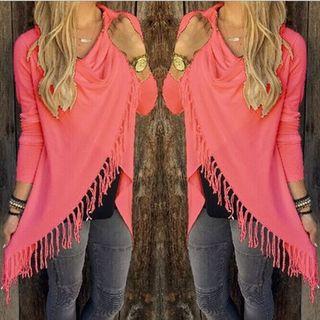 Long-sleeve Draped Fringe Top