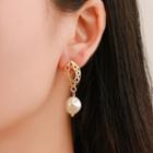 Perforated Alloy Faux Pearl Dangle Earring 1 Pair - 2577 - 01 - Gold -