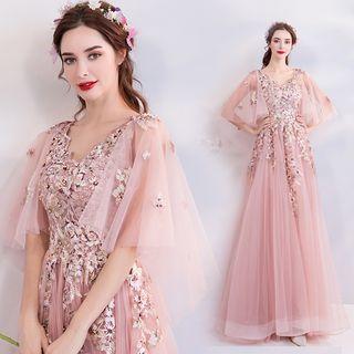 Embroidered Capelet A-line Evening Gown