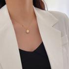 925 Sterling Crinkled Pendant Necklace L331- Gold - One Size