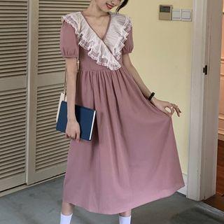 Ruffle Trim V-neck Midi Dress
