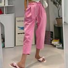 Drawstring Cropped Baggy Pants Pink - One Size