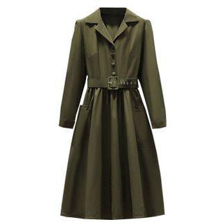 Open-collar Belted Midi A-line Shirtdress