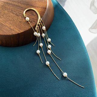 Faux Pearl Fringe Dangle Earring 1 Pc - Gold & White - One Size