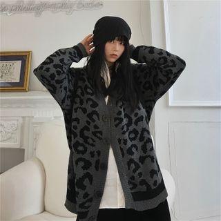 Leopard Print Cardigan Leopard - Gray - One Size