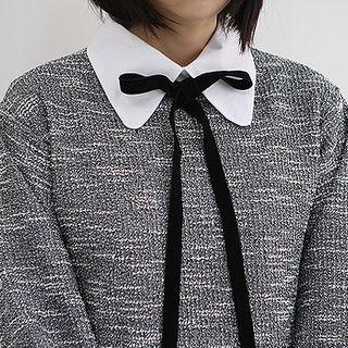 Contrast-collar Tweed Dress With Ribbon