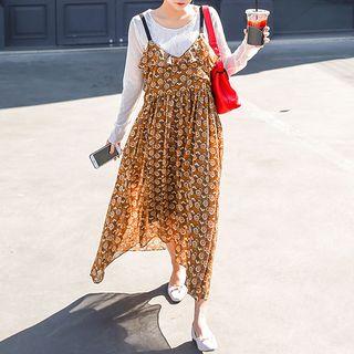 Frill-trim Floral Print Empire Dress