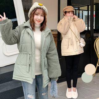 Fleece-sleeve Padded Zip Jacket