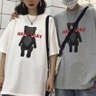 Couple Matching Bear Print Elbow-sleeve T-shirt