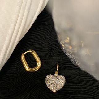 Heart Rhinestone Dangle Earring 1 Pc - Gold - One Size