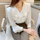 Double Breasted Ruffle Collar Plain Blouse