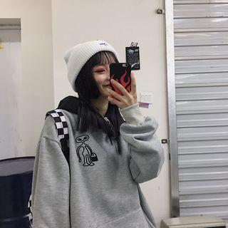 Couple Matching Alien Embroidered Two-tone Hoodie
