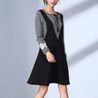 Plaid Panel Long-sleeve A-line Dress