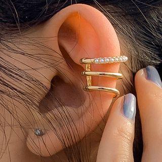 Faux Pearl Alloy Layered Cuff Earring