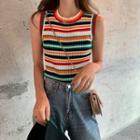 Striped Sleeveless Rib Knit Top Stripes - Multicolor - One Size