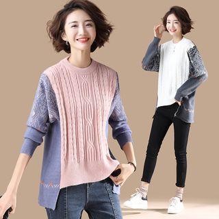 Print Panel Long-sleeve Knit Sweater