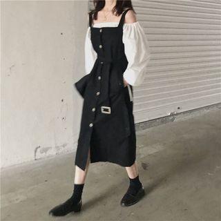 Off-shoulder Cropped Blouse / Midi A-line Jumper Dress