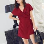 V-neck Short-sleeve Wrap Shirt Dress