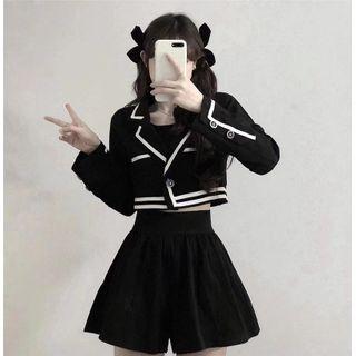 Set: Cropped Button-up Jacket + Mini Skirt