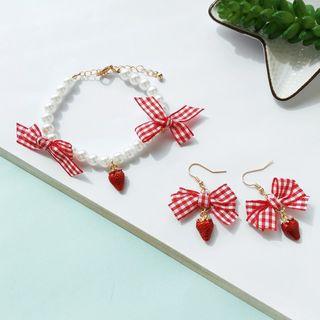 Faux-pearl Bracelet / Gingham Bow Drop Earring