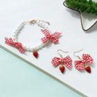 Faux-pearl Bracelet / Gingham Bow Drop Earring