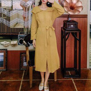 Long-sleeve Peter Pan Collar Drawstring Shirtdress