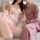 Couple Matching Lace Trim Camisole / Pants / Robe / Set
