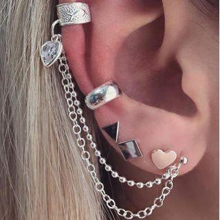 Set Of 5 : Alloy Earring (assorted Designs) Set Of 5 - Silver - One Size
