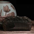Lotus Engraved Wooden Hair Comb Dark Brown - One Size