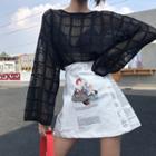 Plain See-through Long-sleeve Loose-fit Knit Top