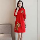 Long-sleeve Goldfish Embroidered A-line Dress