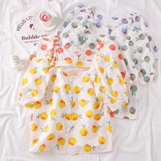 Fruit-print Square-neck Shirt